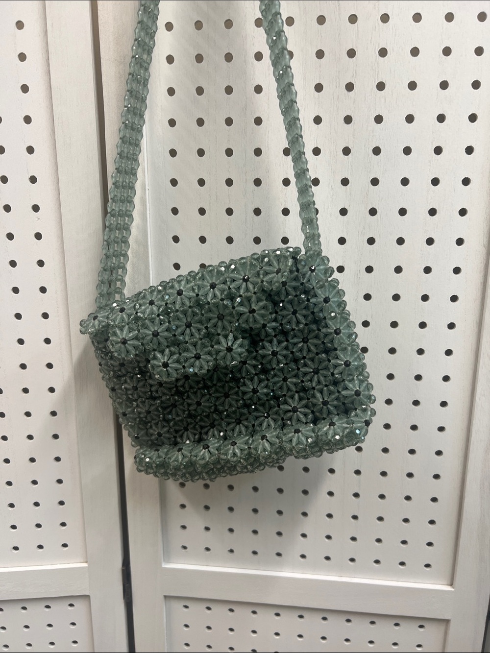 Beaded Floral Shoulder Bag in Sage Green